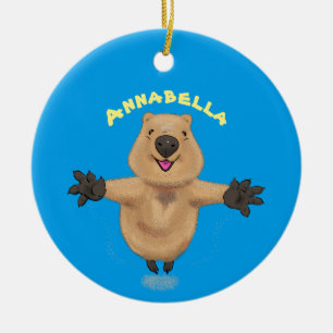 Happy jumping quokka cartoon design ceramic ornament