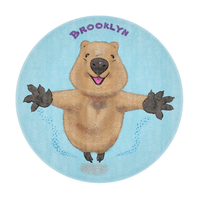 Happy jumping quokka cartoon design cutting board (Front)