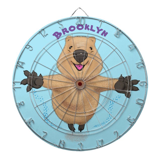 Happy jumping quokka cartoon design dartboard (Front)