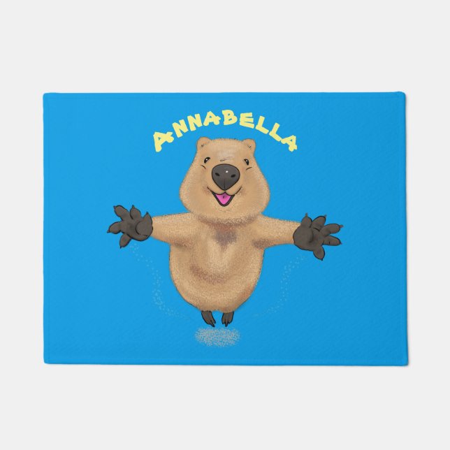 Happy jumping quokka cartoon design doormat (Front)