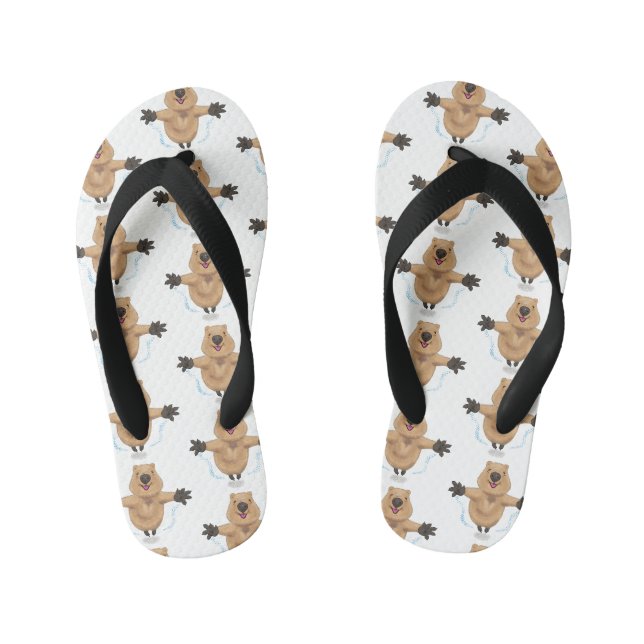 Happy jumping quokka cartoon design kid's flip flops (Footbed)