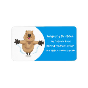 Happy jumping quokka cartoon design label