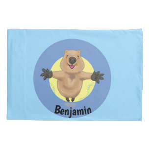 Happy jumping quokka cartoon design pillowcase