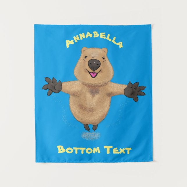 Happy jumping quokka cartoon design tapestry (Front)