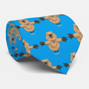 Happy jumping quokka cartoon design tie
