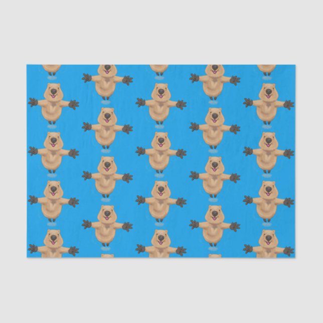 Happy jumping quokka cartoon design tissue paper (Front)