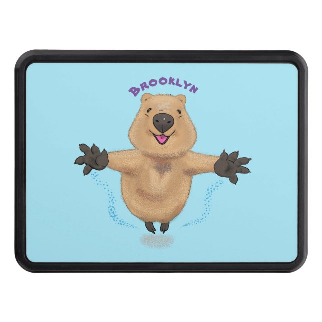 Happy jumping quokka cartoon design trailer hitch cover (Front)