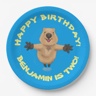 Happy jumping quokka personalized cartoon birthday paper plate