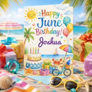 Happy June Birthday Card for Boys Beach Summer