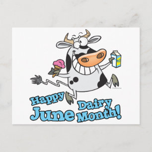 happy june dairy month funny cartoon cow postcard