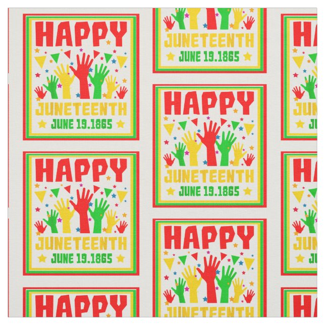 Happy Juneteenth Red Green Yellow Hands            Fabric (Swatch)