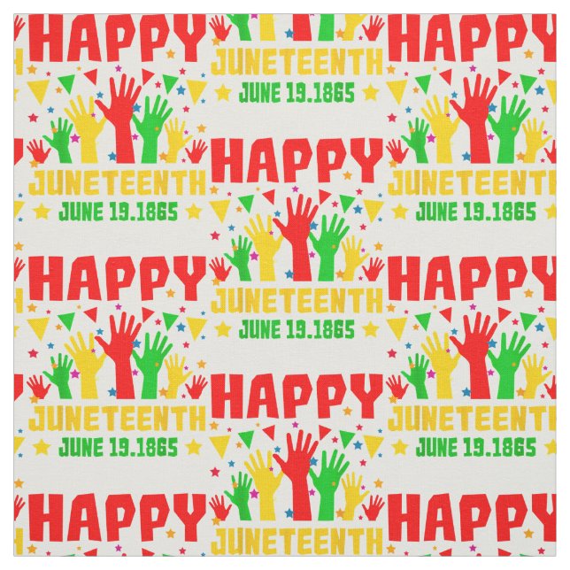 Happy Juneteenth Red Green Yellow Hands  Fabric (Swatch)