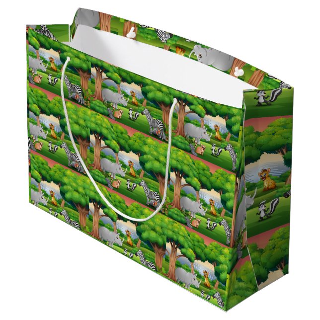 Happy Jungle Animals in a Landscape     Large Gift Bag (Back Angled)