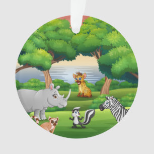 Happy Jungle Animals in a Landscape   Ornament