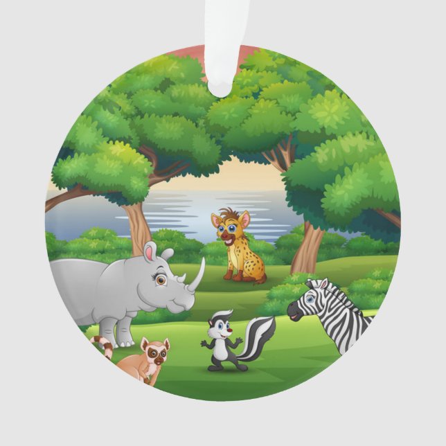 Happy Jungle Animals in a Landscape   Ornament (Front)