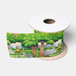 Happy Jungle Animals in a Landscape   Satin Ribbon