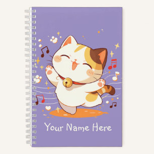 Happy Kawaii Calico Cat Dancing to Music Notebook