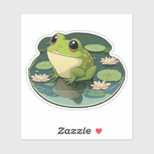 Happy Kawaii Frog sur un Sticker Lily Pad