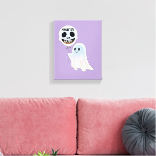 Happy Kawaii Ghost with Skull Balloon Canvas Print