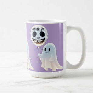 Happy Kawaii Ghost with Skull Balloon Coffee Mug