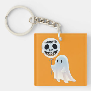 Happy Kawaii Ghost with Skull Balloon Keychain