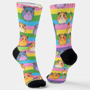 Happy Kawaii Hamsters - Playful Stripes Rainbow Socks