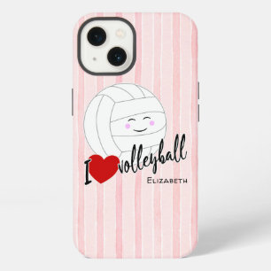 happy kawaii I love volleyball heart pink stripes iPhone 13 Case