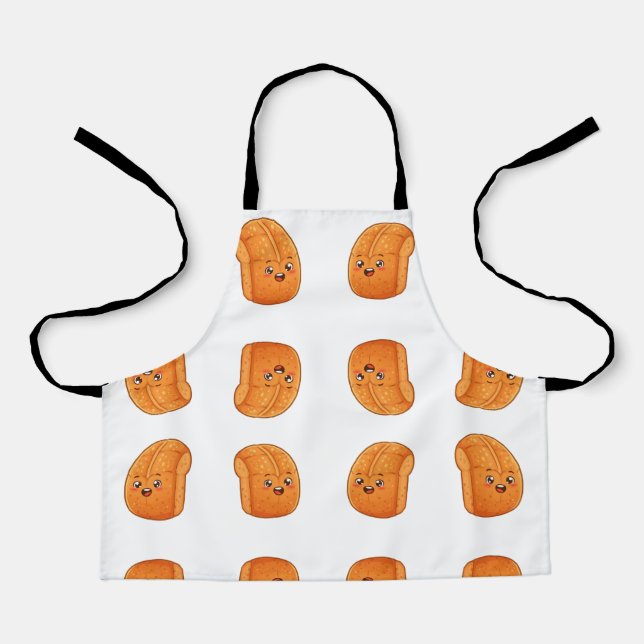 Happy Kawaii Loaf of Bread Mascot Apron (Front)