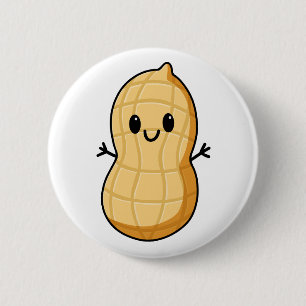 Happy Kawaii Peanut Cartoon – Cute Smiling Nut  2 Inch Round Button