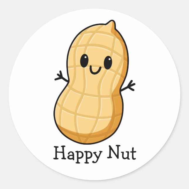 Happy Kawaii Peanut Cartoon – Cute Smiling Nut  Classic Round Sticker (Front)