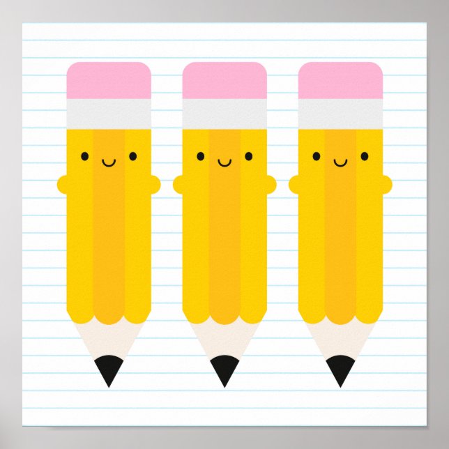 Happy Kawaii Pencils Poster (Front)
