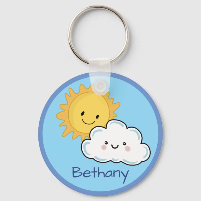 Happy Kawaii Sun And Cloud Personalized  Keychain (Front)