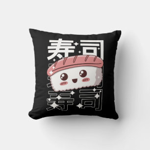 Happy Kawaii Sushi Japanese Food Lover Gift  Throw Pillow