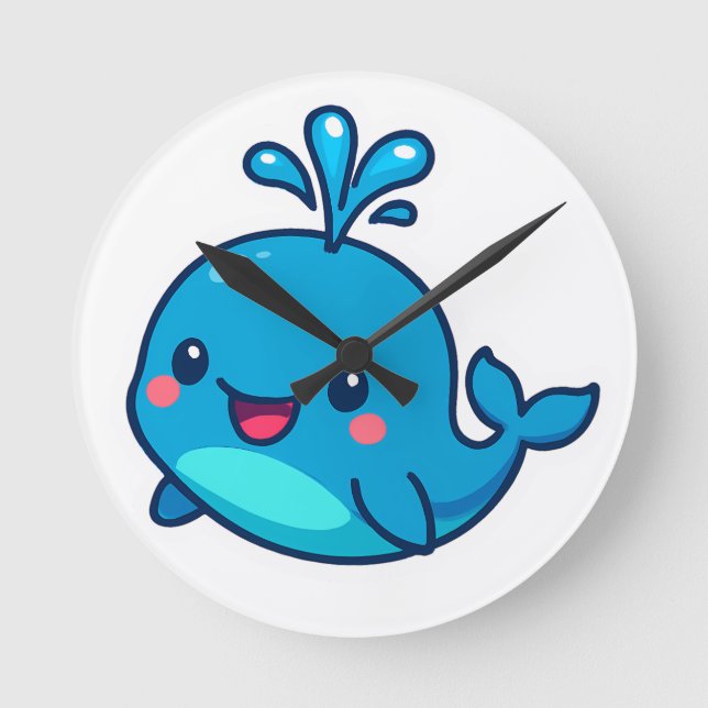 Happy Kawaii Whale Sticker – Cute Ocean Friend Round Clock (Front)
