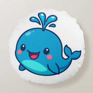 Happy Kawaii Whale Sticker – Cute Ocean Friend Round Pillow