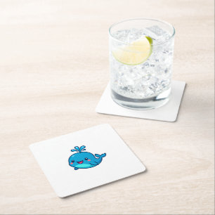 Happy Kawaii Whale Sticker – Cute Ocean Friend Square Paper Coaster