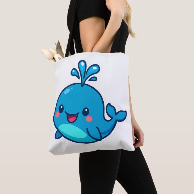 Happy Kawaii Whale Sticker – Cute Ocean Friend Tote Bag (Close Up)