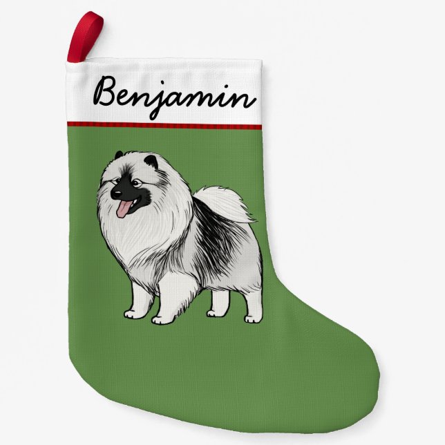Happy Keeshond Cartoon Dog Cute Kees Holiday Small Christmas Stocking (Front)