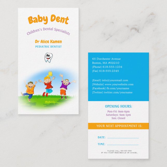 Happy Kids and Tooth | Pediatric Dentist Business Card (Front/Back)