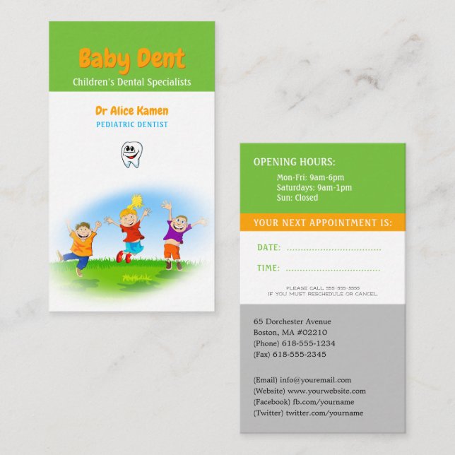 Happy Kids and Tooth | Pediatric Dentist Business Card (Front/Back)