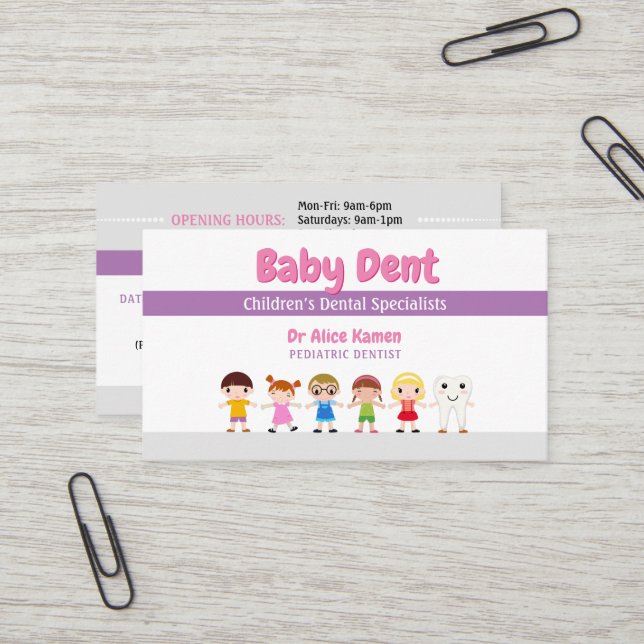 Happy Kids and Tooth | Pediatric Dentist Business Card (Front/Back In Situ)