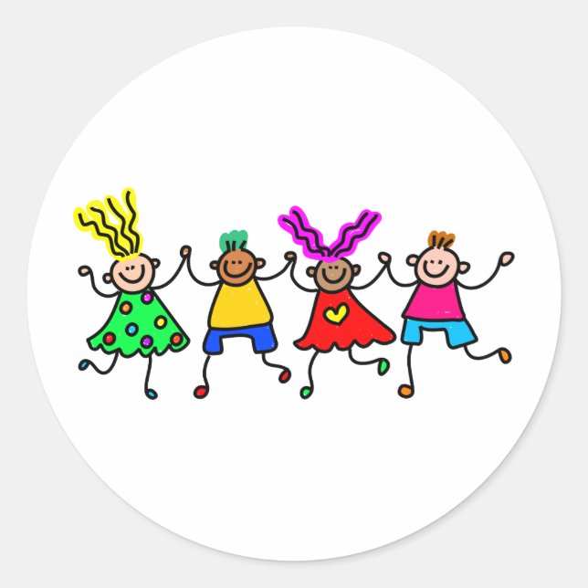 Happy Kids Classic Round Sticker (Front)