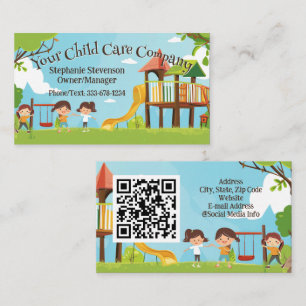Happy Kids Playground Childcare Daycare QR Code Business Card