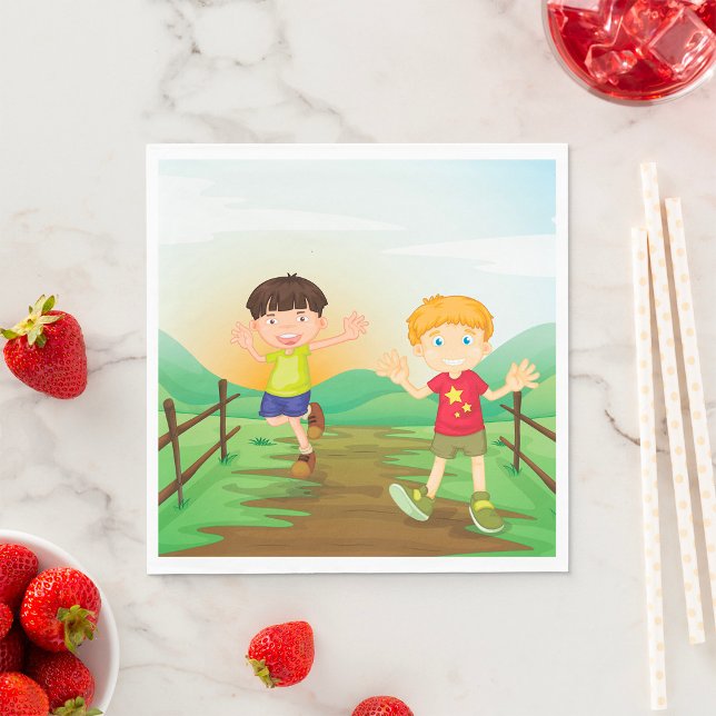 Happy Kids Playing Outdoors Napkin (Creator Uploaded)