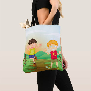 Happy Kids Playing Outdoors Tote Bag