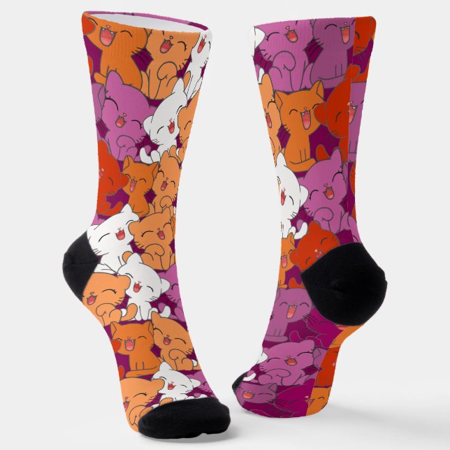 Happy Kittens Lesbian Pride Socks (Angled)