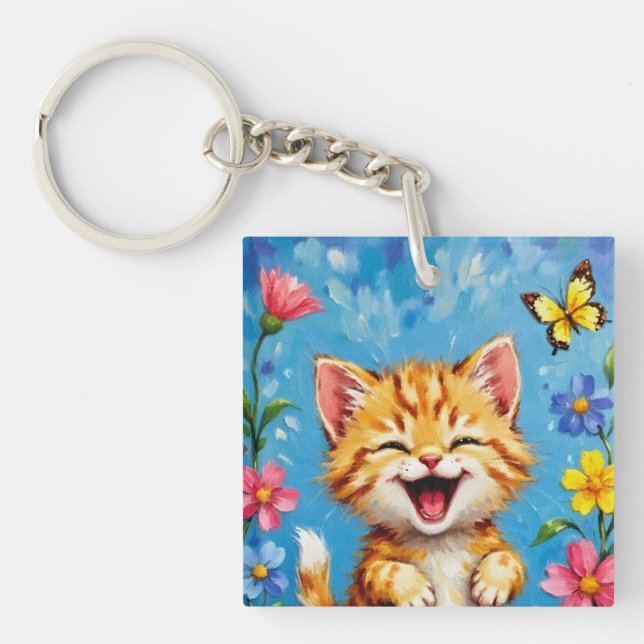 Happy Kitty Garden Keychain (Front)