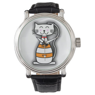 Happy Kitty Vintage Leather Strap Black Watch