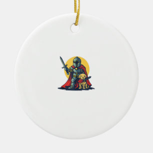 Happy Knight with dog for funny adults and kids  Ceramic Ornament