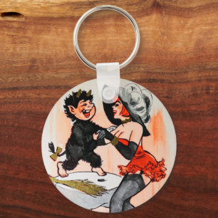 Happy Krampus with Temptress Vintage Christmas Keychain